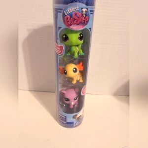 Littlest Pet Shop Gen‎ 7 Green Iguana, Yellow Axolotl And Rhino New Tube
